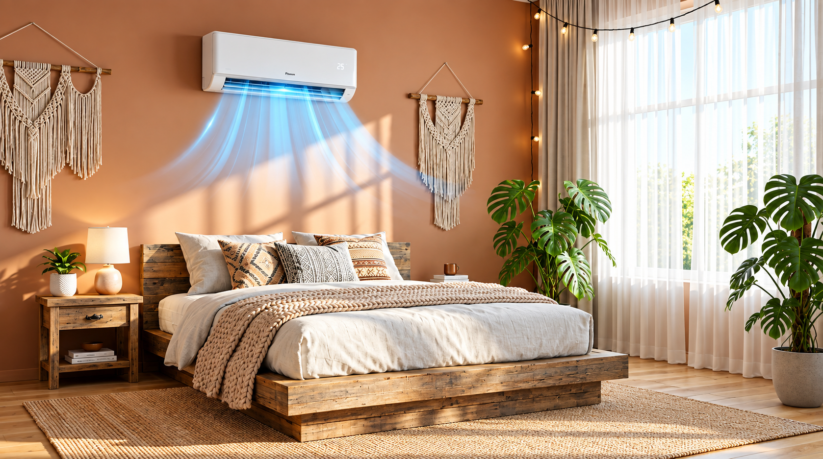 Air conditioner cooling a modern bedroom — Wish Cool Aircon Servicing Singapore